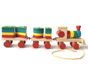 Brinquedo Montessori para Bebê Trem de Madeira com Torres Geométricas