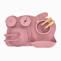 Kit Refeição Infantil de Silicone Baby Bear com Jogo Americano (10 peças)